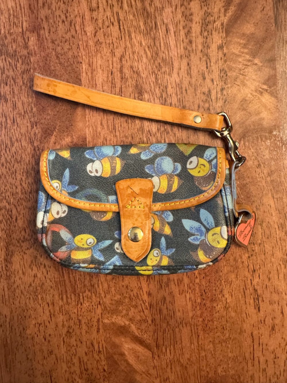 Dooney & Bourke leather wristlet/ wallet in bumblebee pattern- vintage & rare